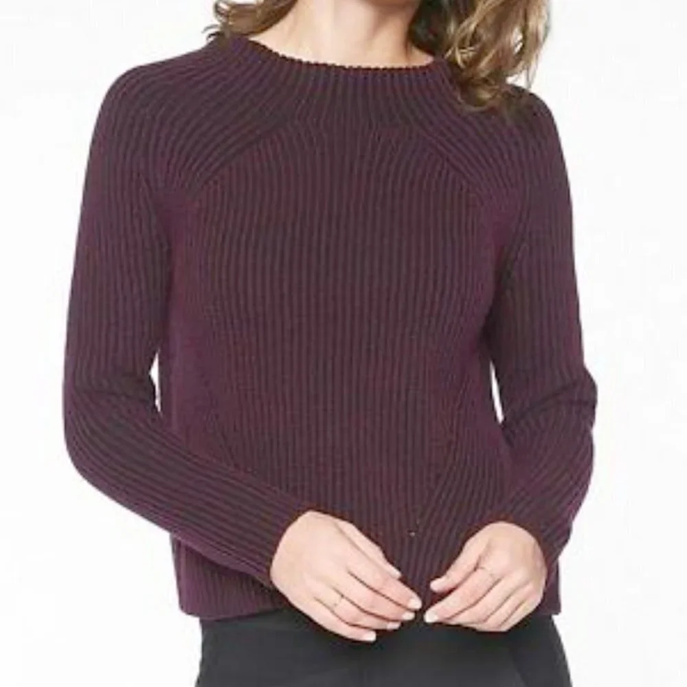 Athleta Rockland Cable Knit Sweater S Auberge Black‎ Purple Chunky